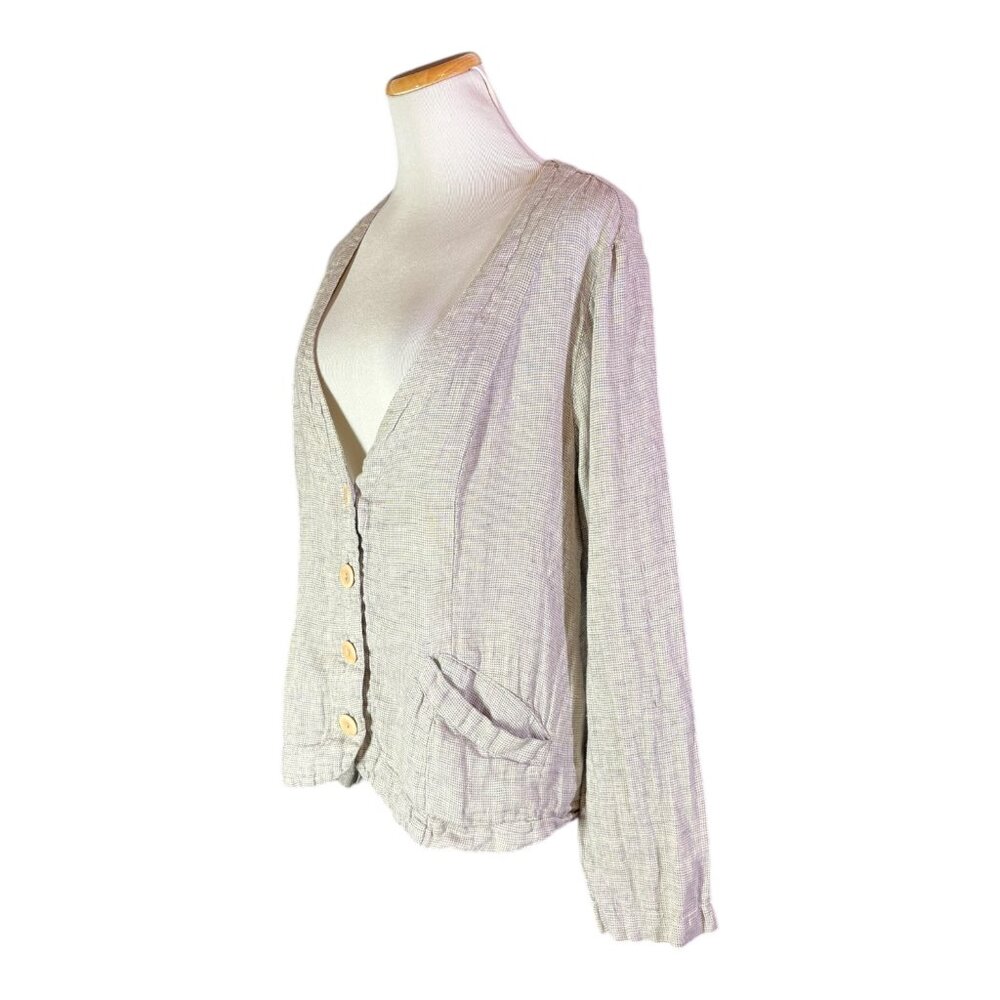 Flax Size M Grey Button-Front Jacket Linen Pocket… - image 8